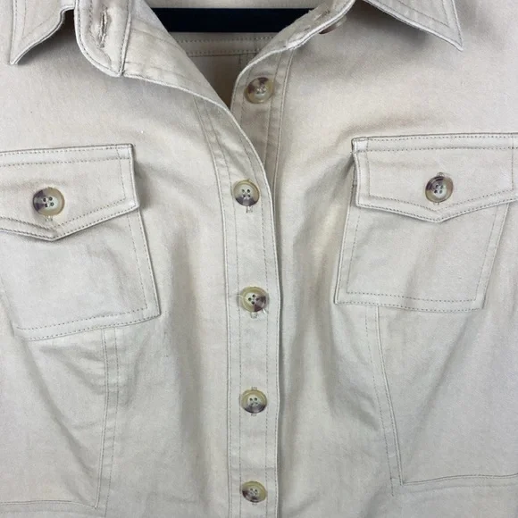 MSK Tan Button-Up Short Sleeve Shirt Cotton Dress Sz M - Picture 9 of 13